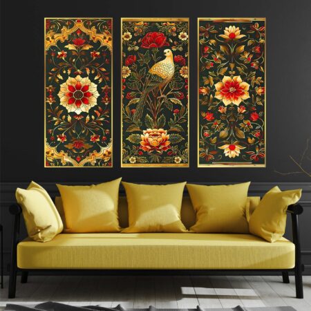 Set of Three Large Golden Framed Wall Paintings (19×10 inch)
