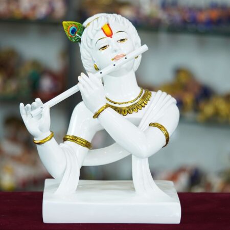 Marble Handmade Krishna Statue With Flute For Home Decor Handcrafted Showpiece For Table Decor, Temple Decor