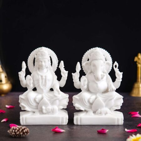 Laxmi & Ganesha Idol Marble Murti For Puja Home Diwali Decoration Gifts