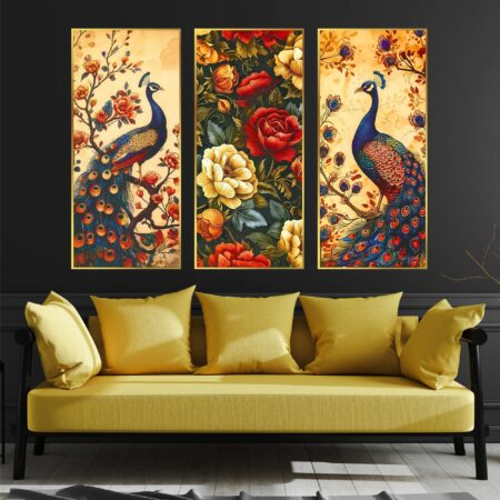 Set of Three Large Golden Framed Wall Paintings (19x10 inch)