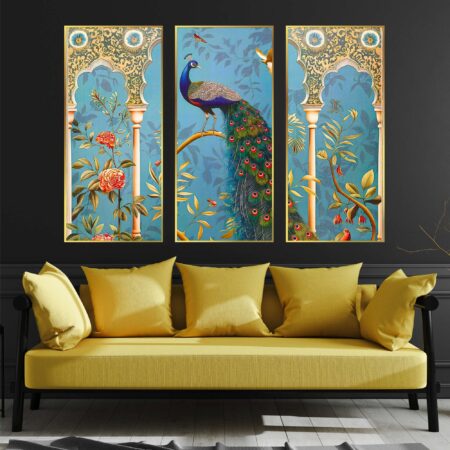 Set of Three Large Golden Framed Wall Paintings (19x10 inch)
