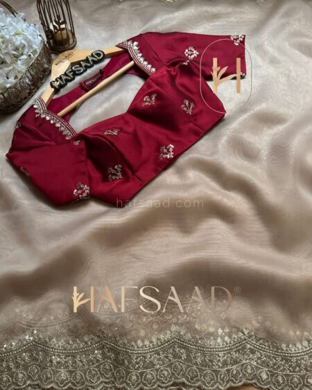 Luxurious Ivory Organza Dupatta with Heavy Golden Sequin & Zari Cutwork Border