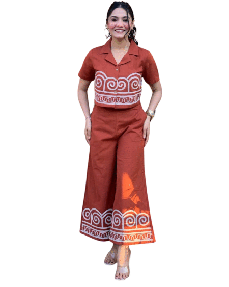 Laidback Luxe Orange Embroidered Cotton Women's and Girl's Co-Ord Set