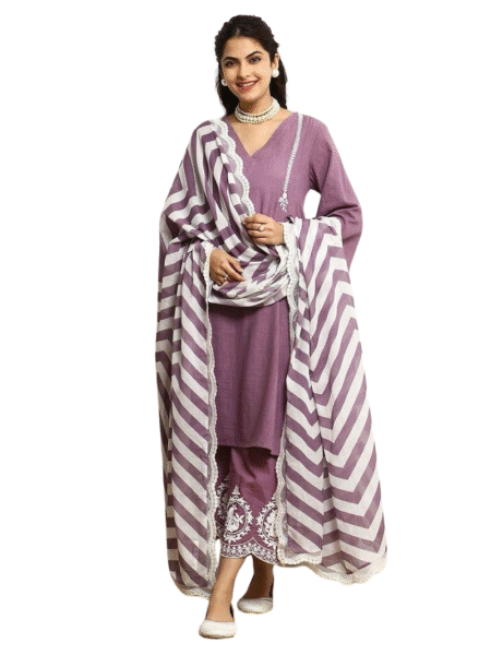 Fresh & Floral Stunning Women's Embroidered Cotton Kurta & Pant With Dupatta Set
