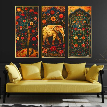 Set of Three Large Golden Framed Wall Paintings (19×10 inch)