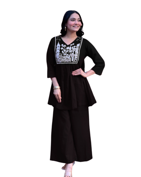 Chic & Comfy Elegant Embroidered Cotton Slub Kurta Pant Set
