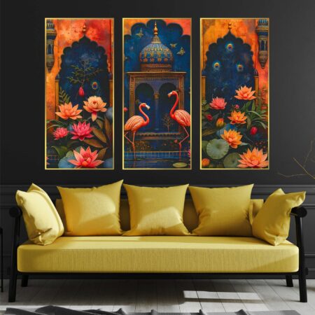 Set of Three Large Golden Framed Wall Paintings (19×10 inch)